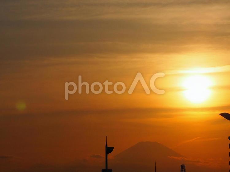 夕日と富士山 富士山,夕日,夕方の写真素材
