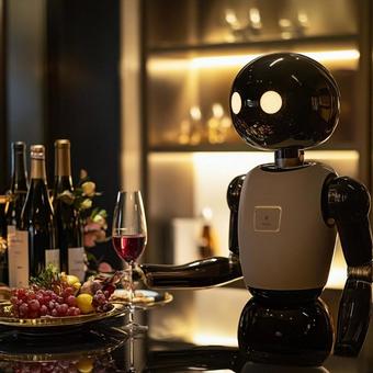 高級レストランで働く人型配膳ロボット 高級レストランで働く人型配膳ロボットの写真