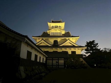 ライトアップされた長浜城 長浜城,城,ライトアップの写真素材