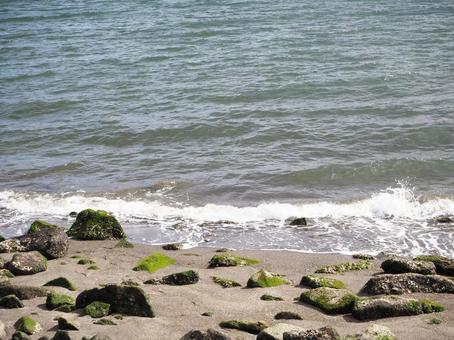 石の多い海岸 波打ち際 石の多い海岸 波打ち際の写真