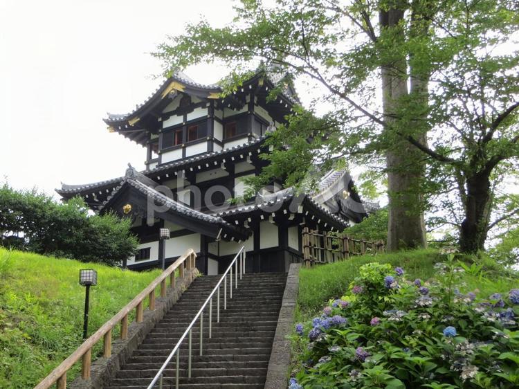 高田城　三重櫓　復興 高田城,鮫ヶ城,輪郭式の写真素材