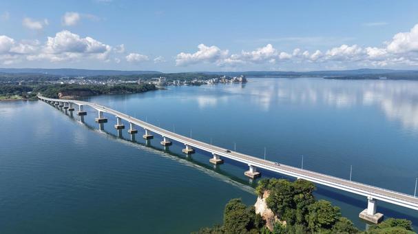 能登島をつなぐ能登島大橋 石川県,能登半島,能登の写真素材