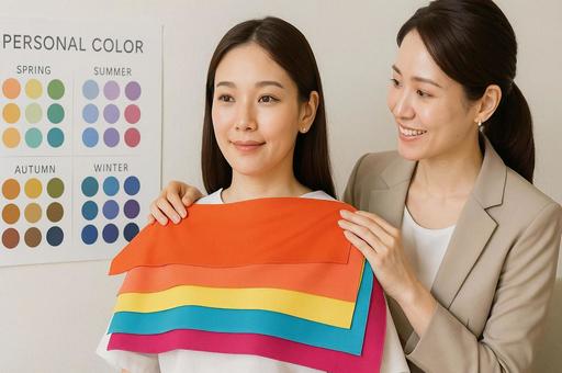 パーソナルカラー診断を受ける女性 パーソナルカラー診断を受ける女性の写真