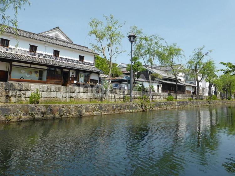 倉敷美観地区　川舟流し　舟からの風景 倉敷美観地区,川舟流し,船着き場の写真素材