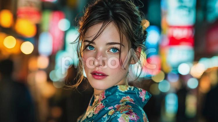 浴衣姿の異邦人 01 夜,夜景,夏の写真素材