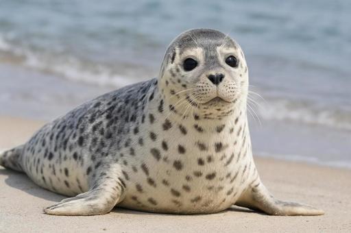 砂浜にいるアザラシ・野生動物・海の生き物 砂浜にいるアザラシ・野生動物・海の生き物の写真