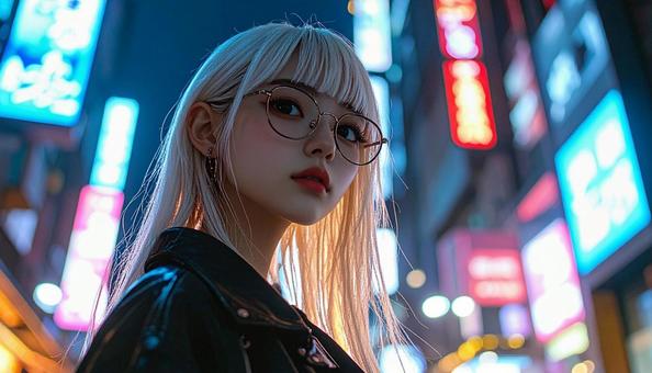 メガネをかけている金髪のギャル メガネをかけている金髪のギャルの写真