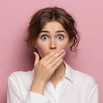 「まさか!」と驚く、キュートな女性の表情 「まさか!」と驚く、キュートな女性の表情の写真
