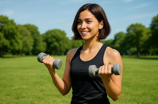 屋外トレーニングをする女性トレーナー 屋外トレーニングをする女性トレーナーの写真