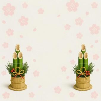 門松と梅花背景の写真