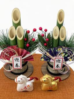 年賀状素材・干支・午年・門松 年賀状,年賀状素材,干支の写真素材