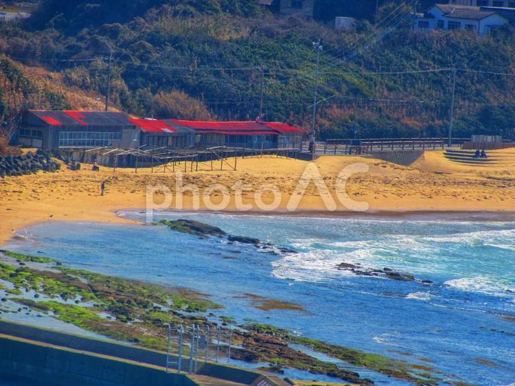 遠くから見た砂浜 海,砂浜,ビーチの写真素材