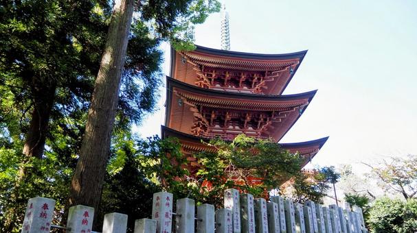 秋の布施弁天・三重塔&青空（千葉県柏市） 秋,紅龍山,布施弁天の写真素材