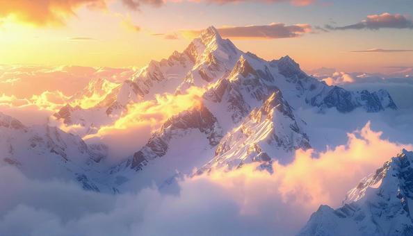 朝焼けに輝く壮大な雪山の峰 朝焼けに輝く壮大な雪山の峰の写真