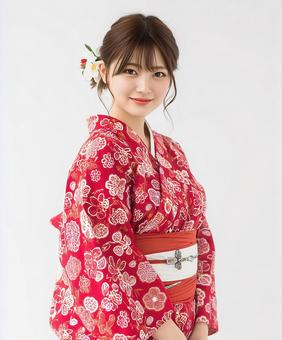 鮮やかな浴衣を着た日本人女性 鮮やかな浴衣を着た日本人女性の写真