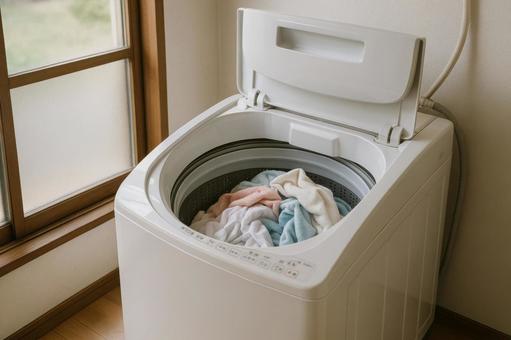 洗濯物を干す前の洗濯機 洗濯物を干す前の洗濯機の写真