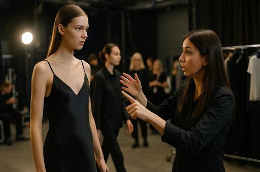 黒ドレスのモデル指導の写真