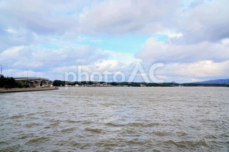 青森県五所川原市・十三湖の景観 十三湖,十三潟,津軽の写真素材