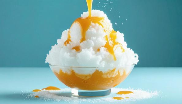 ふわふわした食感のマンゴーのかき氷 ふわふわした食感のマンゴーのかき氷の写真