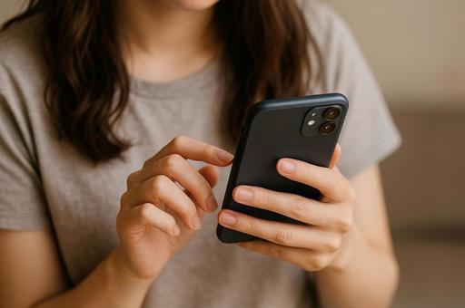 スマホ操作する女性 スマホ操作する女性の写真