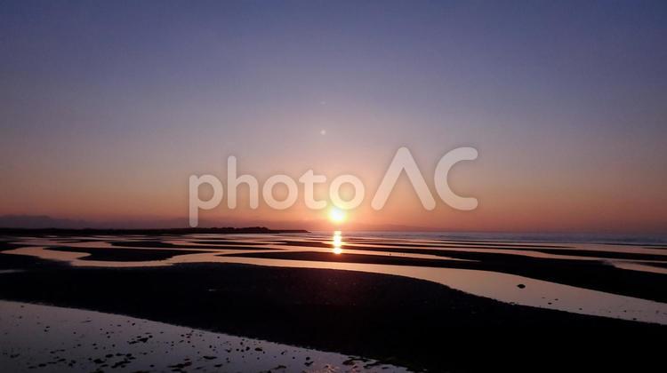 真玉海岸の夕日０１ 夕日,海岸,海の写真素材