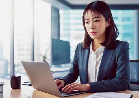 パソコンを操作するOL#1の写真