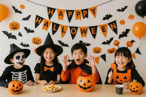 ハロウィン仮装を楽しむ子どもたち ハロウィン仮装を楽しむ子どもたちの写真