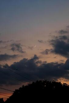 夕暮れの三日月 月,三日月,夕暮れの写真素材