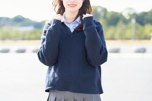 ガッツポーズをする女子高生 ガッツポーズをする女子高生 ガッツポーズ,高校生,女子高生の写真素材