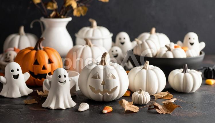 かぼちゃとおばけの宴 粘土,クレイアート,ハロウィンの写真素材
