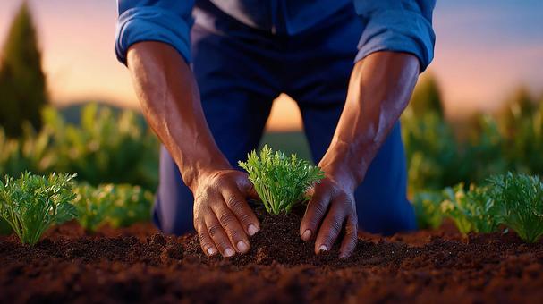 新たな命を育む:丁寧に土に植えられる植物 新たな命を育む:丁寧に土に植えられる植物の写真
