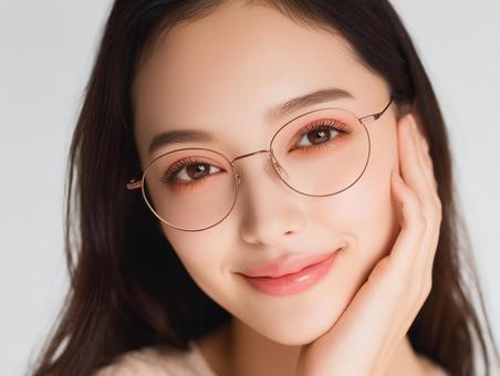 眼鏡をかけている美しい女性モデルの写真