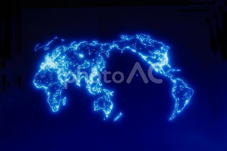 光の点で描いた世界地図　1 宇宙,地球,成層圏の写真素材