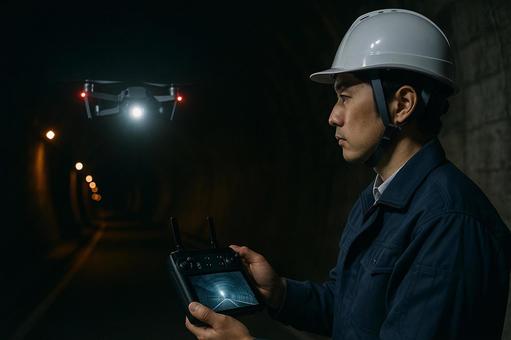 トンネル点検ドローン操作の写真