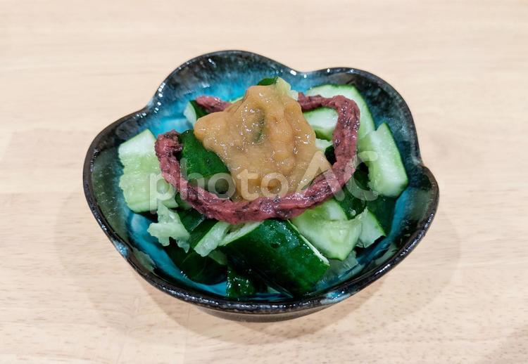 梅と味噌とキュウリのさっぱり料理 みそ,練り梅,きゅうりの写真素材