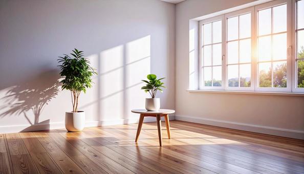 光差すミニマルなインテリアの写真