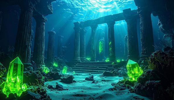 神秘的な海底の緑色宝石の写真