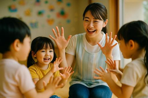 子どもと遊ぶ保育士 子どもと遊ぶ保育士の写真