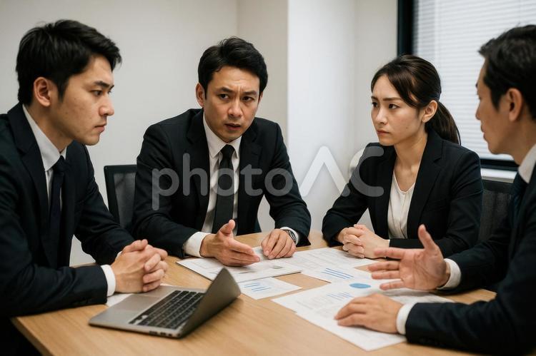 会議で話し合う社員達 会議,話し合い,日本人の写真素材