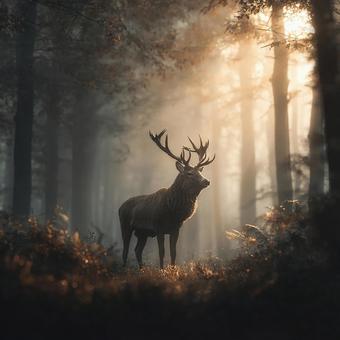 幻想的な森の鹿の姿 幻想的な森の鹿の姿の写真