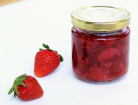 Strawberry jam and strawberry fruit on a white background, bottled strawberry jam, مربى, مربى الفراولة, طعام, JPG