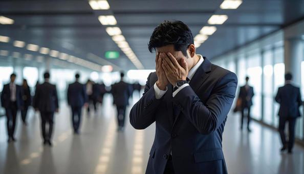 仕事で失敗して悩むビジネスマンの写真