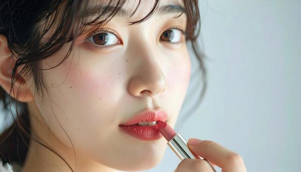 口紅をつける女性 口紅をつける女性の写真