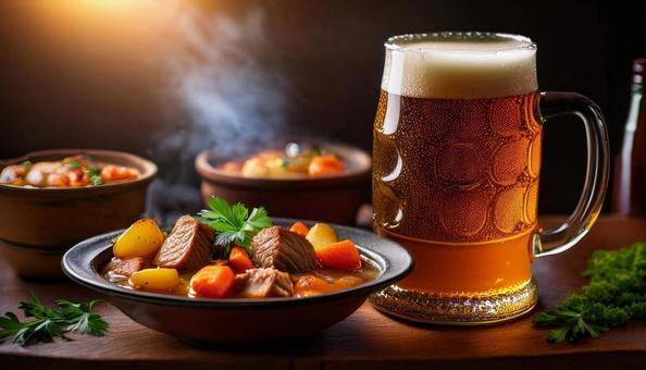 生ビールとビーフシチュー ビーフシチュー,シチュー,ビールの写真素材