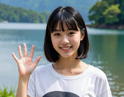 湖に来ましたの写真