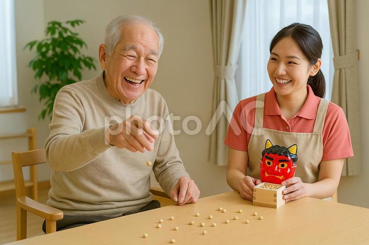 節分豆まきレクリエーション 節分,豆まき,高齢者の写真素材