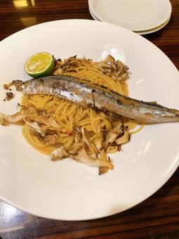 パスタ パスタ,サンマ,かぼすの写真素材