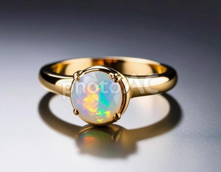 10月の誕生石　虹色に光るオパールリング 指輪,リング,オパールの写真素材