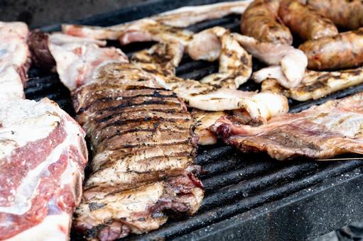 焼き目のついた肉のアップ 肉,ソーセージ,焼くの写真素材