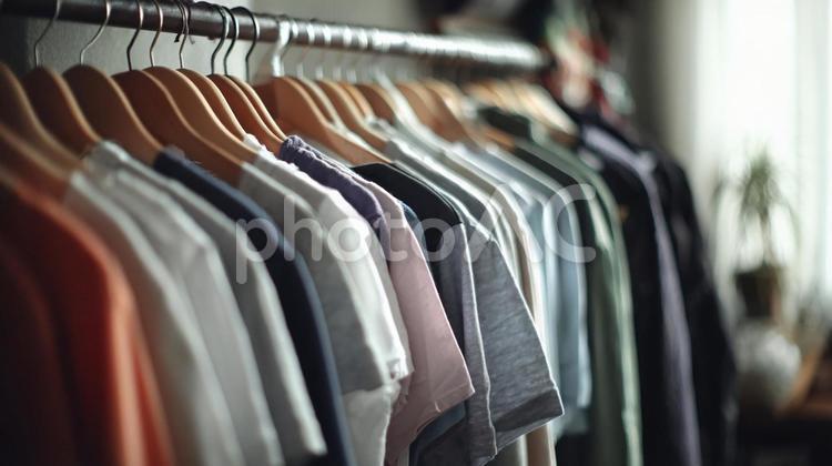 自宅で過ごす時間：お気に入りの服が並ぶ 服,洋服,ハンガーラックの写真素材